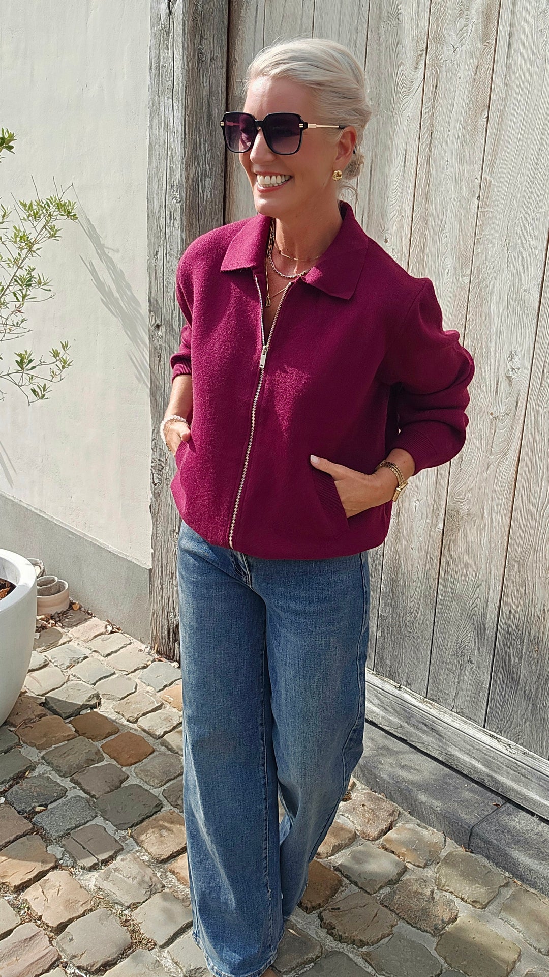 LÉONIE zip cardigan burgundy