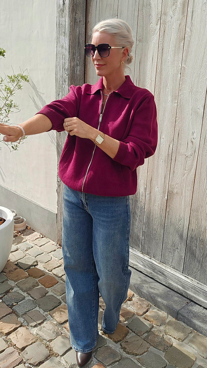 LÉONIE zip cardigan burgundy