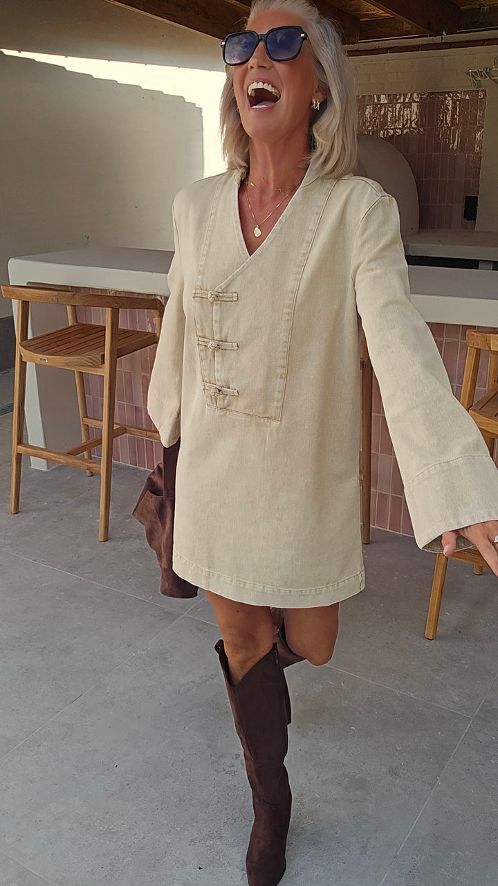 TESS denim dress washed beige