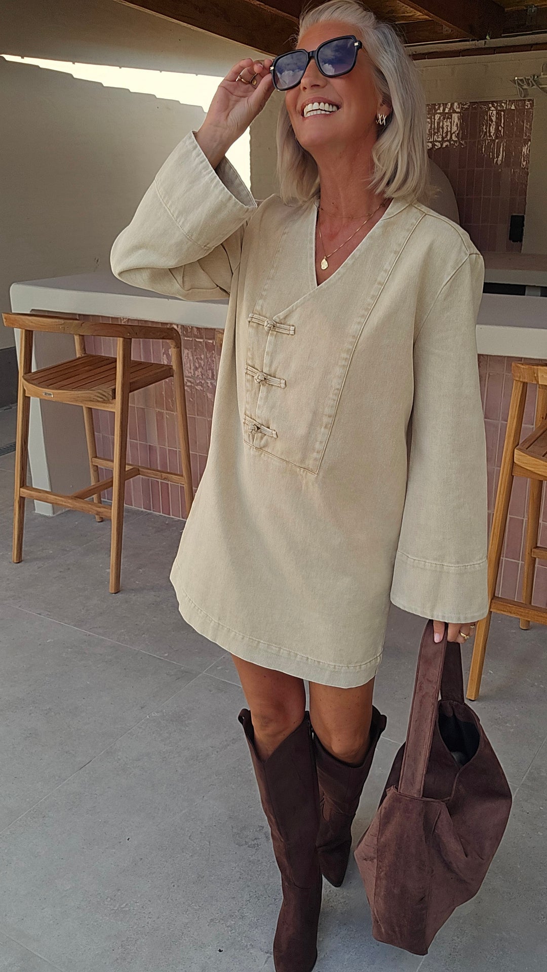 TESS denim dress washed beige