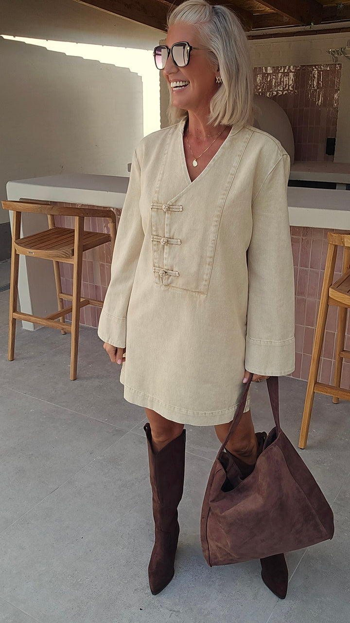TESS denim dress washed beige