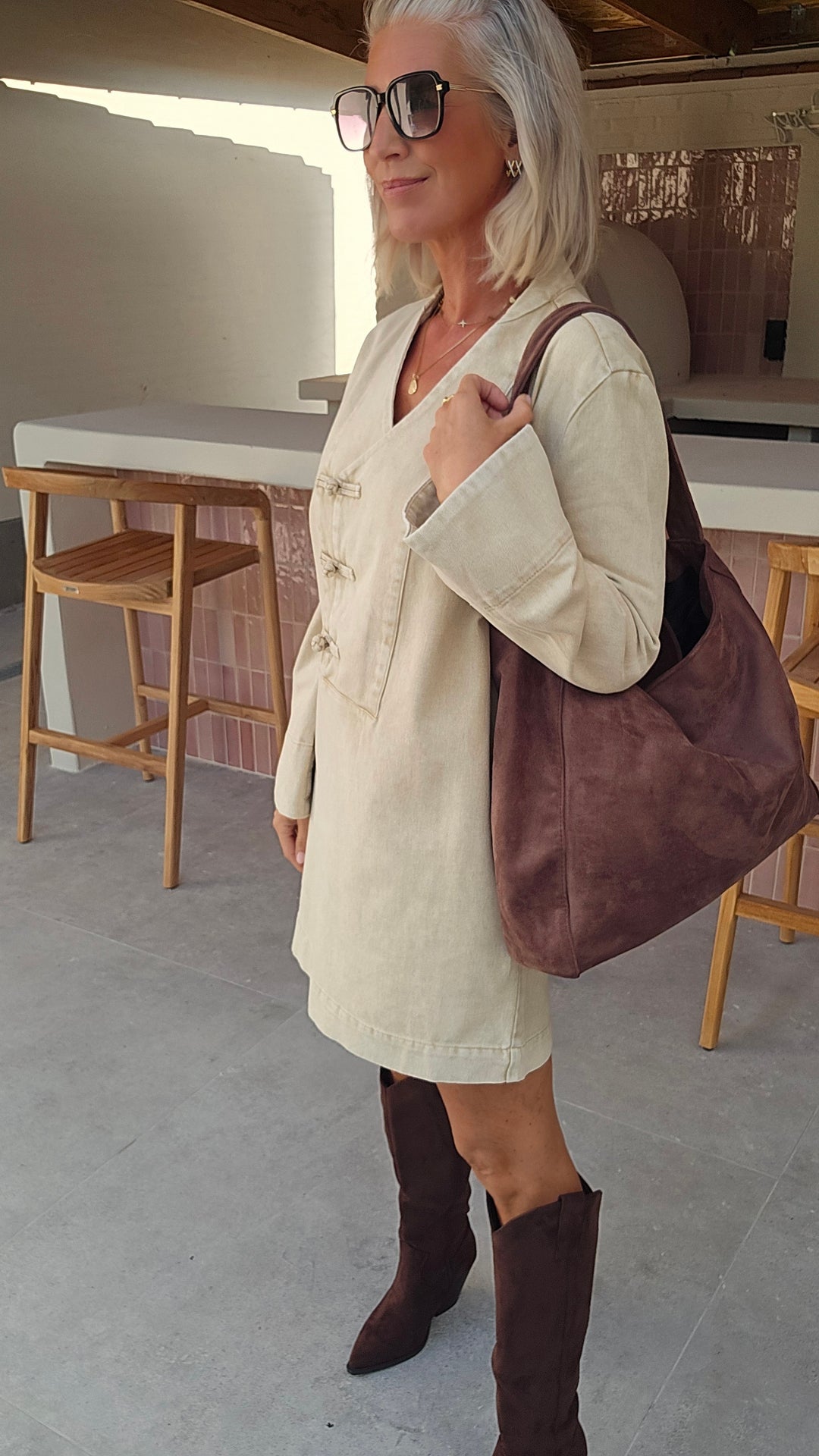 TESS denim dress washed beige
