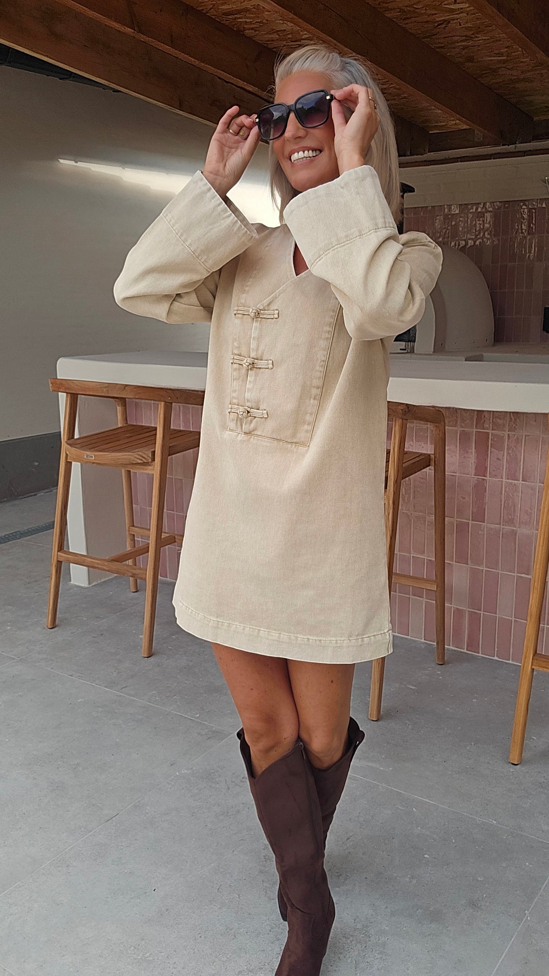 TESS denim dress washed beige