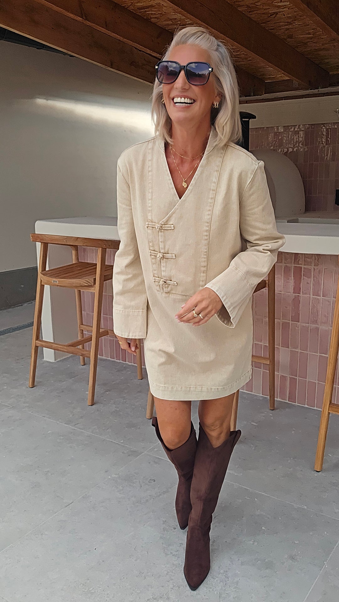 TESS denim dress washed beige