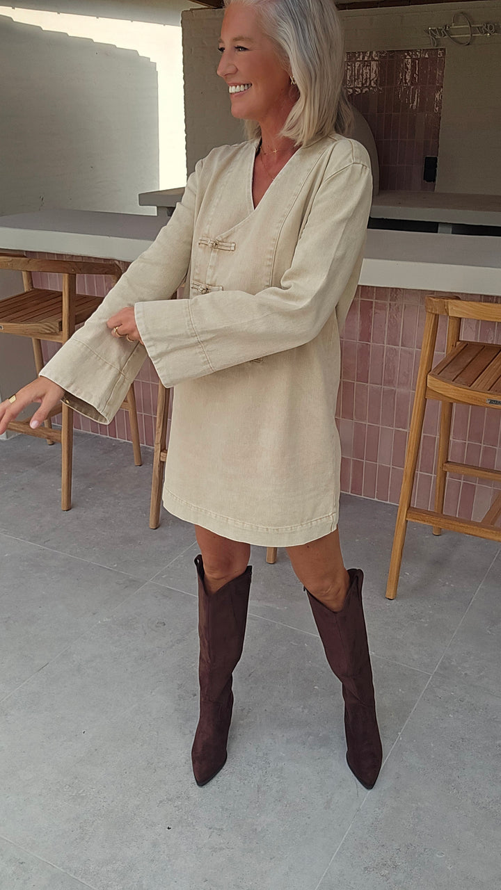 TESS denim dress washed beige