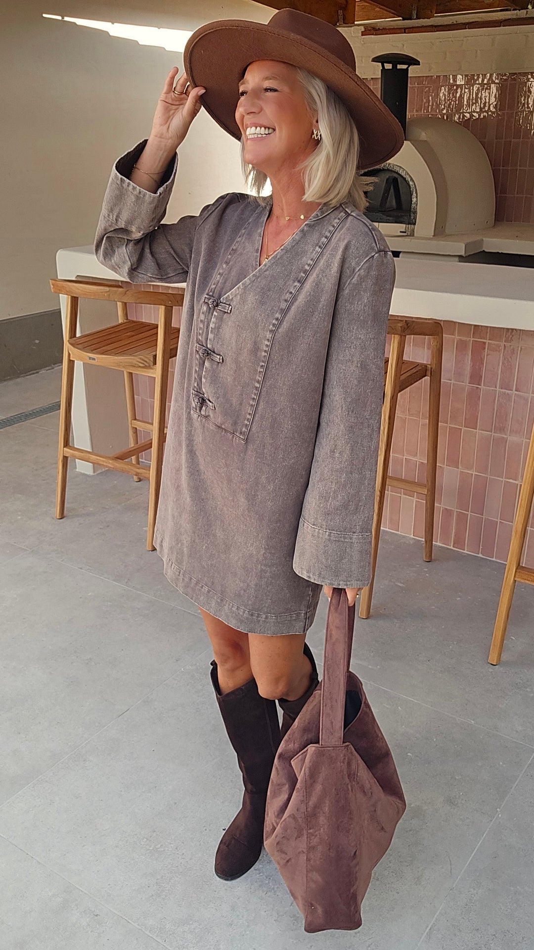TESS denim dress washed chocolat