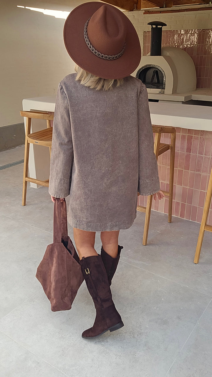 TESS denim dress washed chocolat