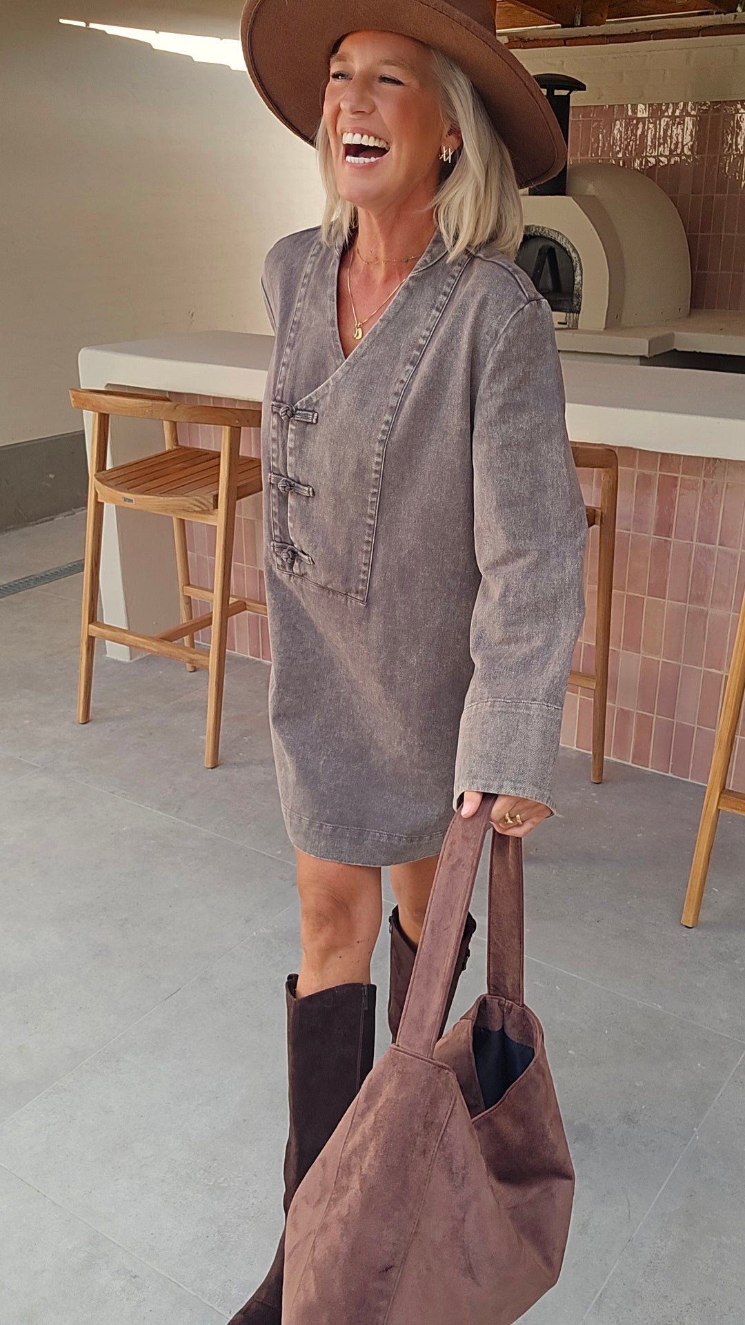 TESS denim dress washed chocolat