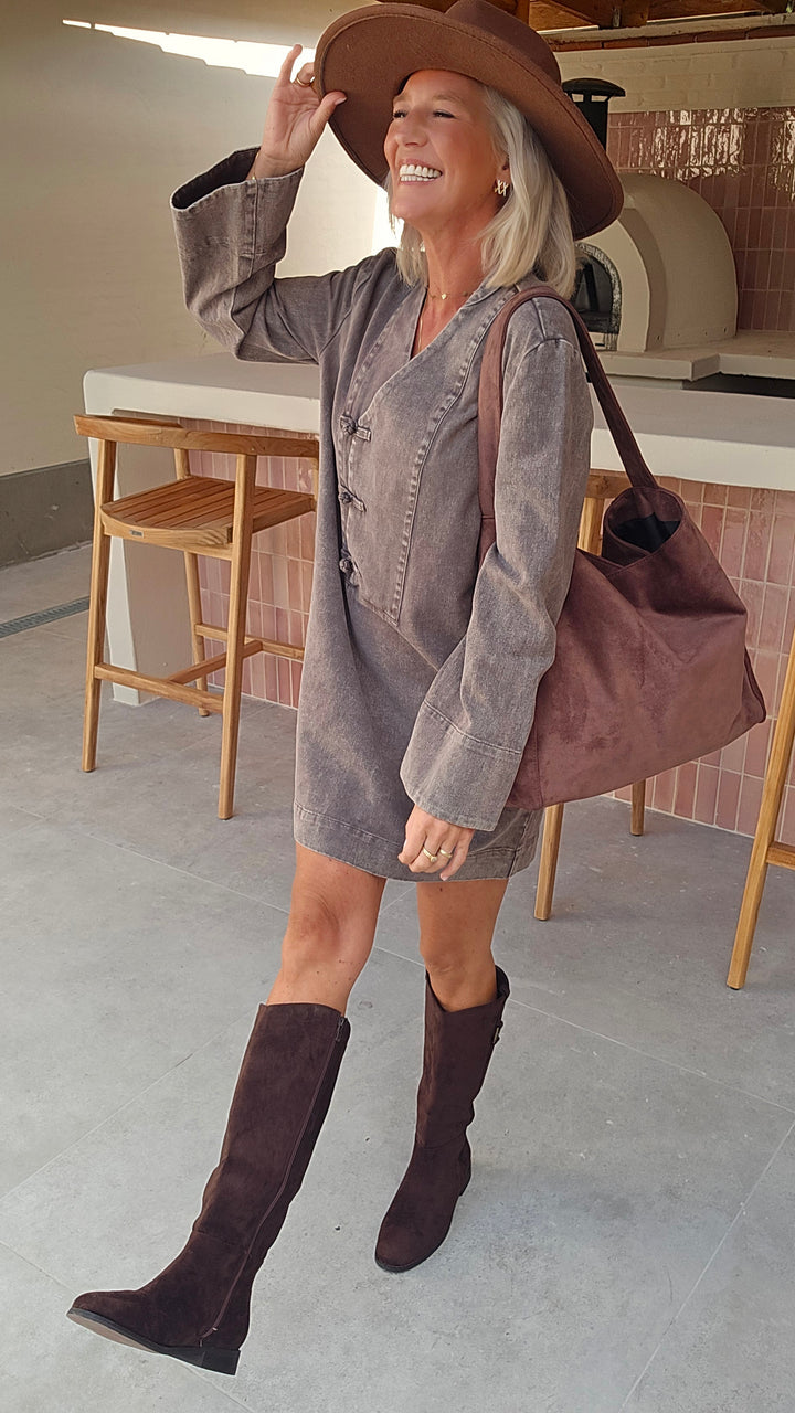 TESS denim dress washed chocolat