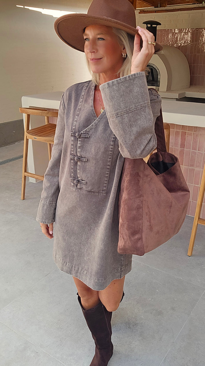 TESS denim dress washed chocolat