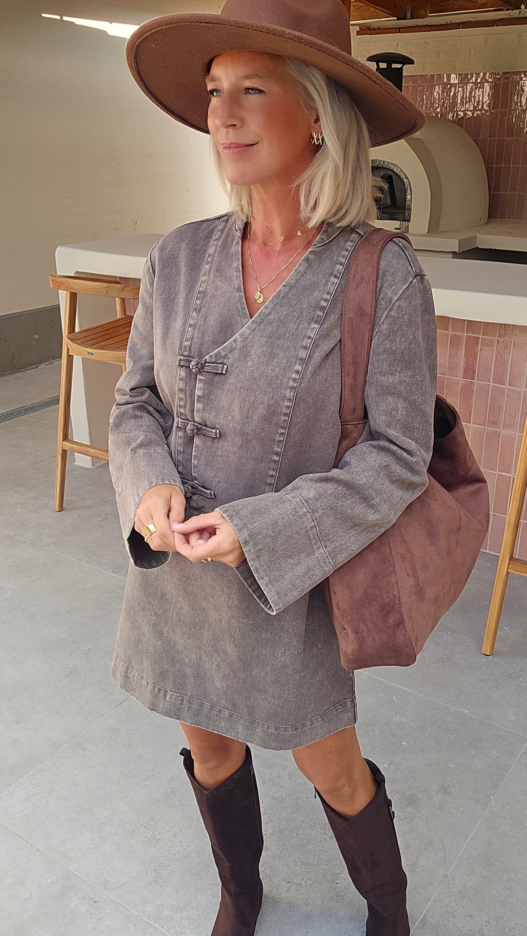 TESS denim dress washed chocolat
