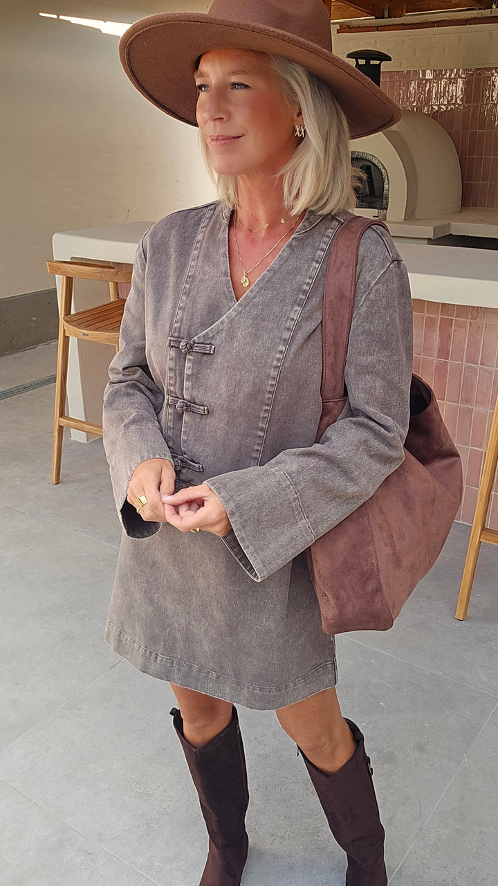 TESS denim dress washed chocolat