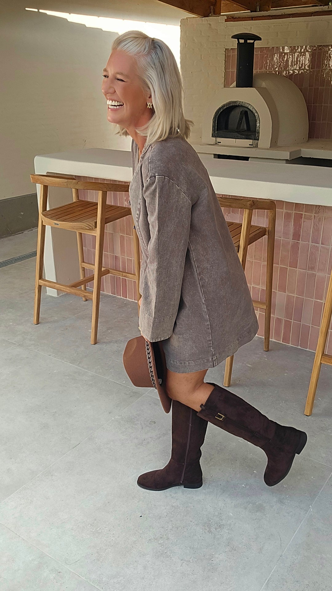 TESS denim dress washed chocolat
