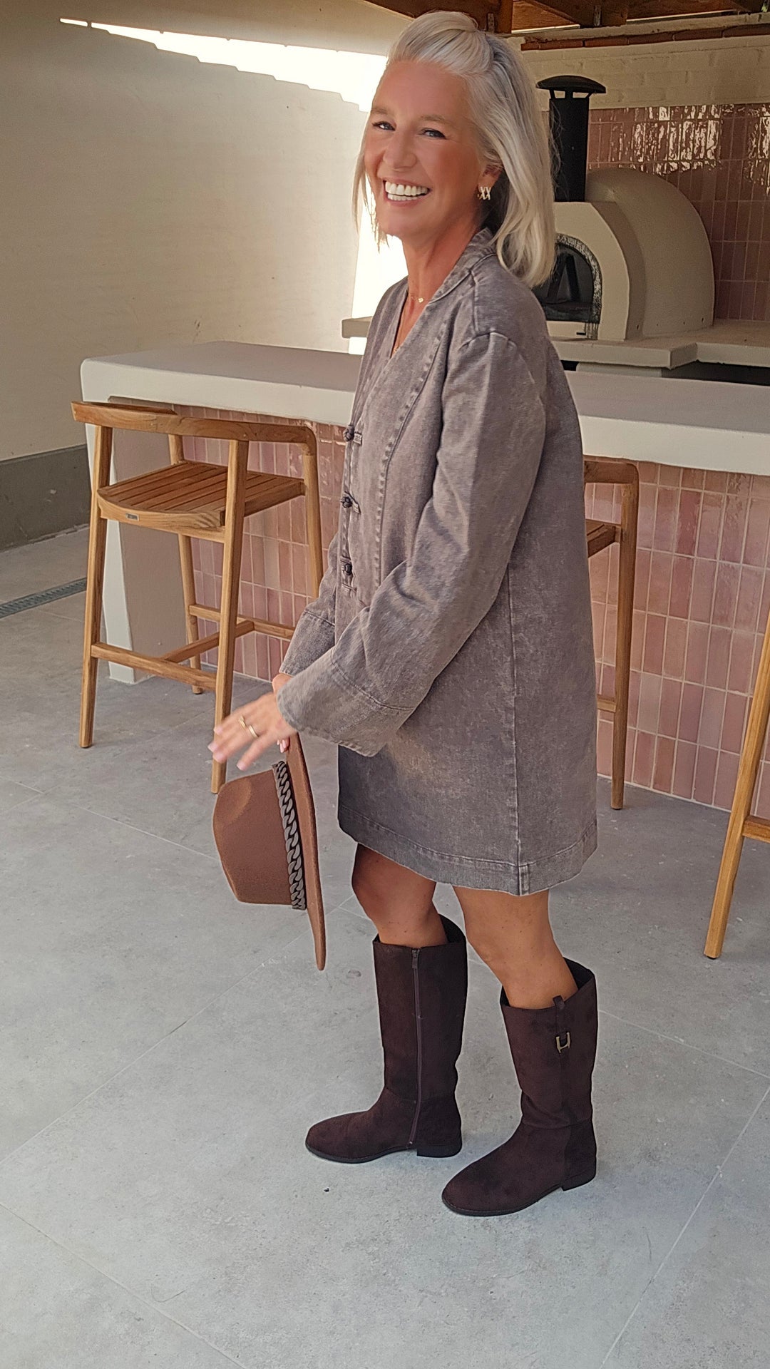 TESS denim dress washed chocolat