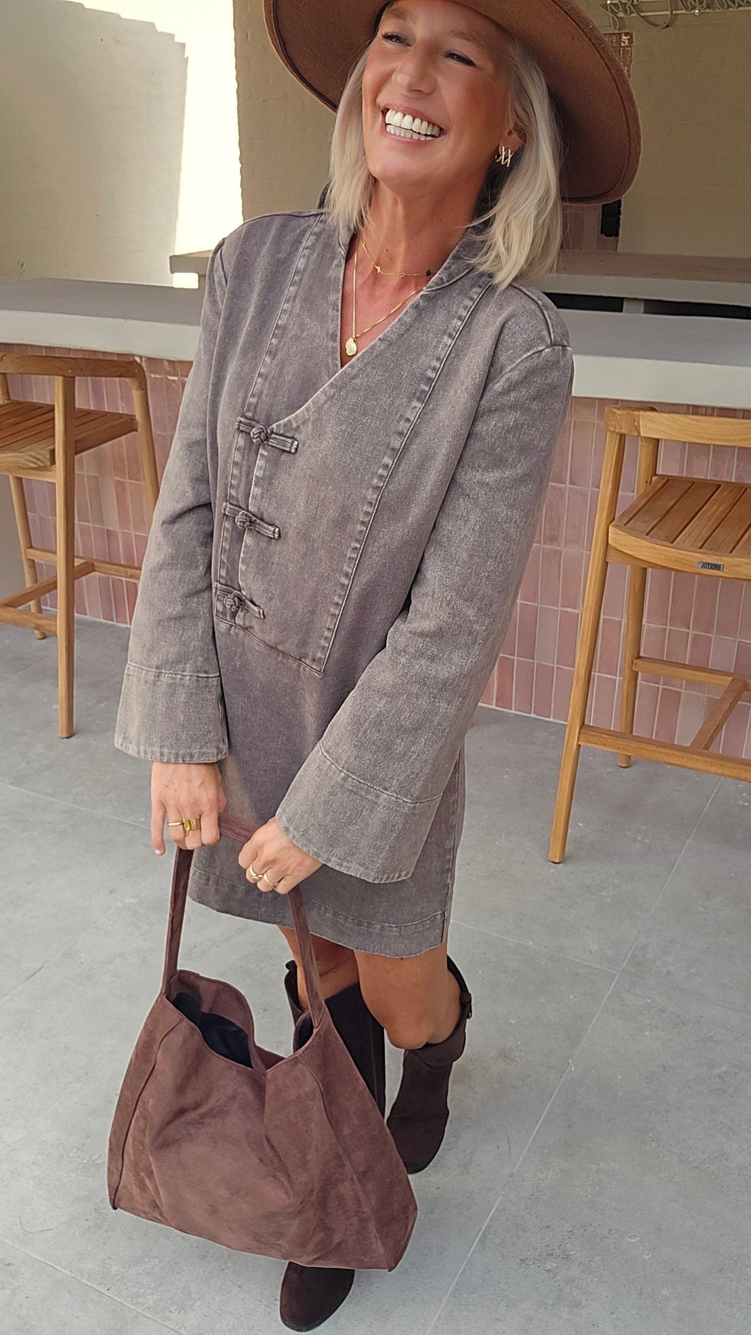 TESS denim dress washed chocolat
