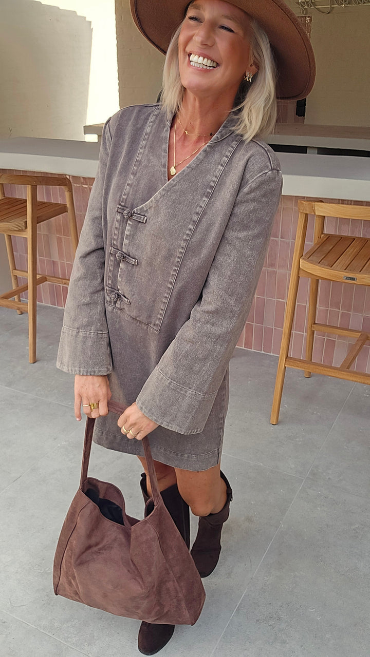TESS denim dress washed chocolat