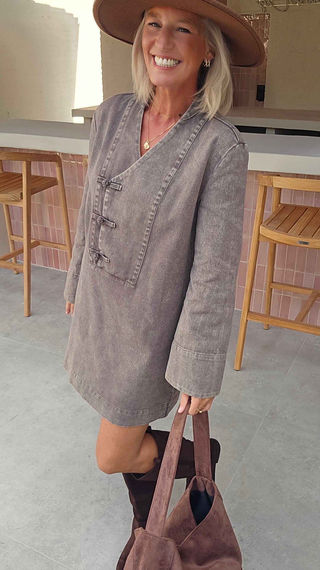 TESS denim dress washed chocolat