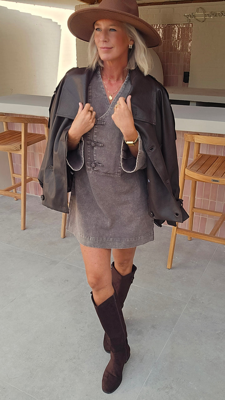 TESS denim dress washed chocolat