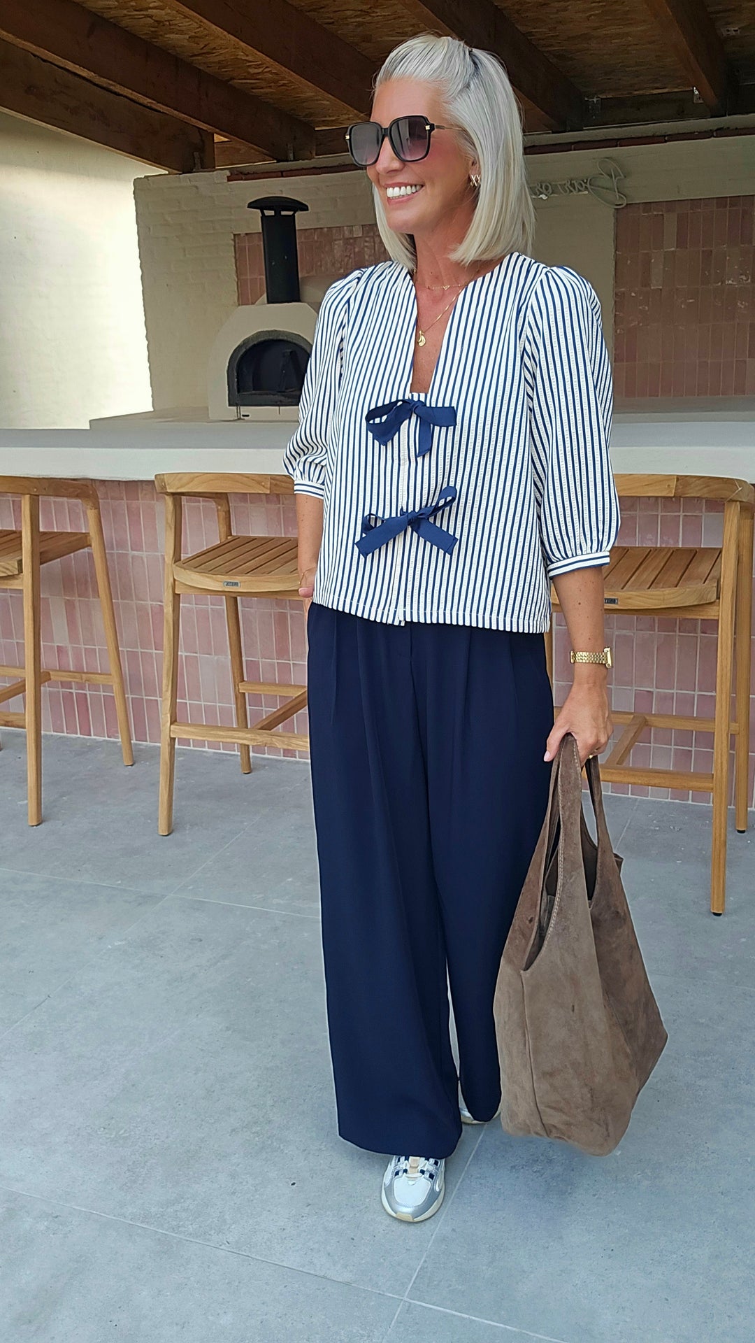 ALICE striped bow blouse