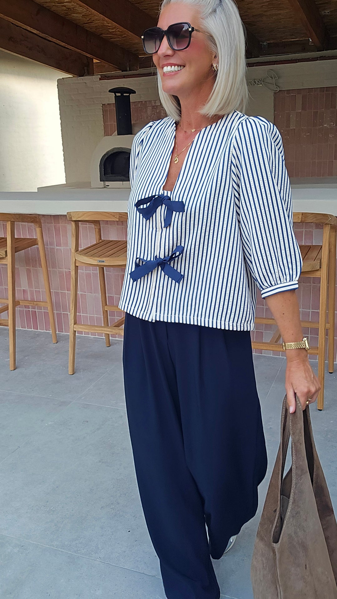 ALICE striped bow blouse