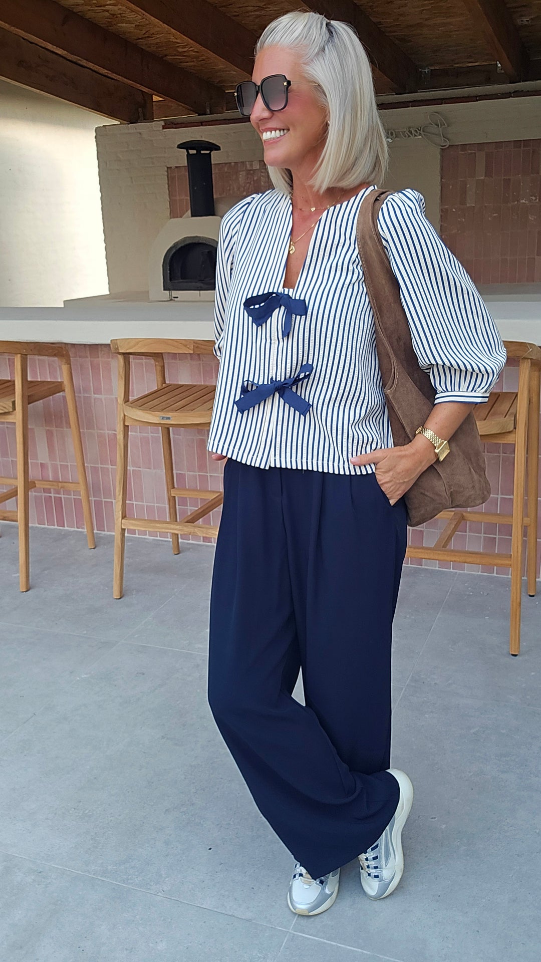 ALICE striped bow blouse