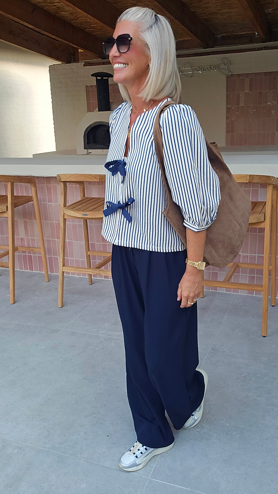 ALICE striped bow blouse