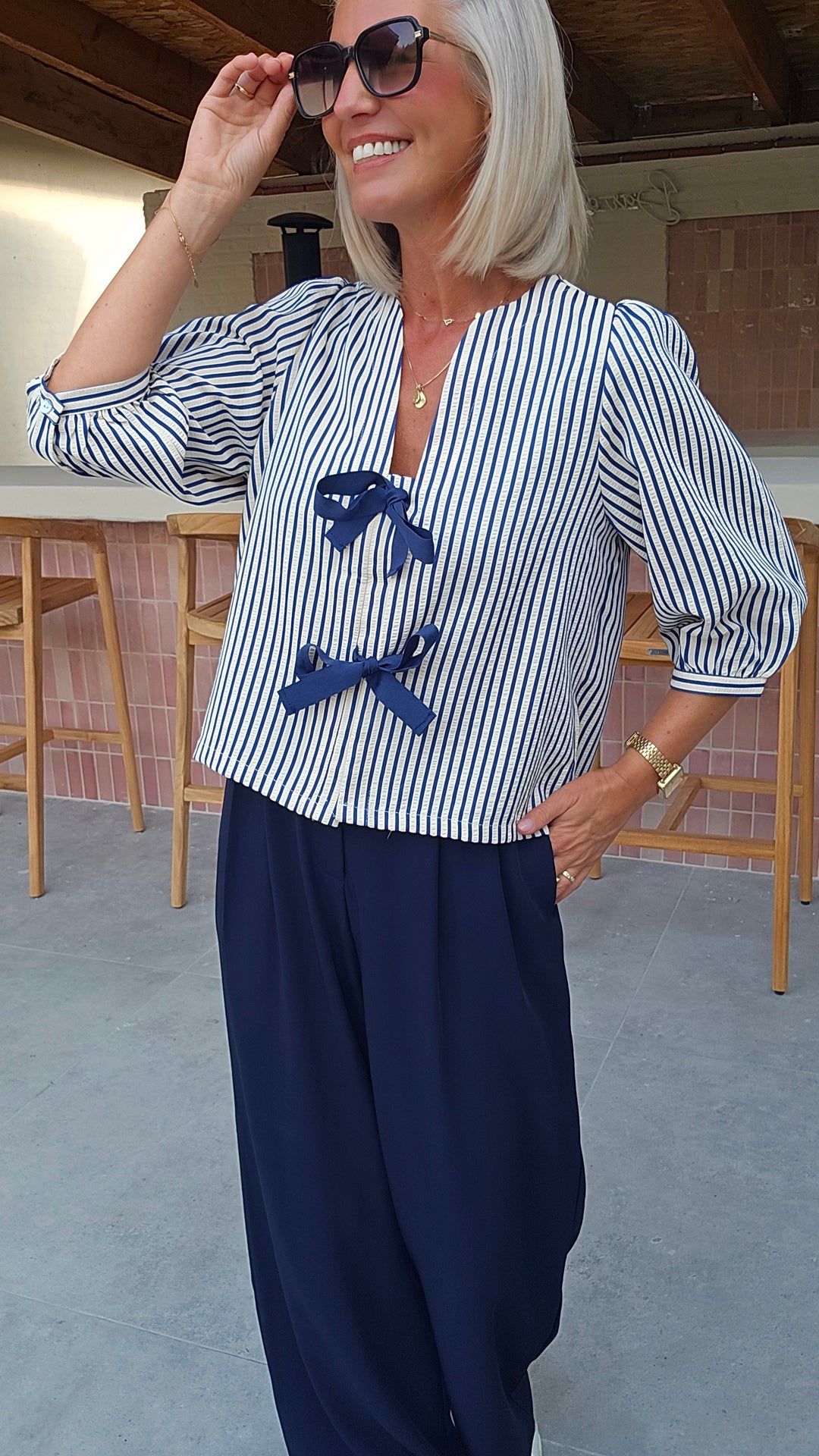 ALICE striped bow blouse