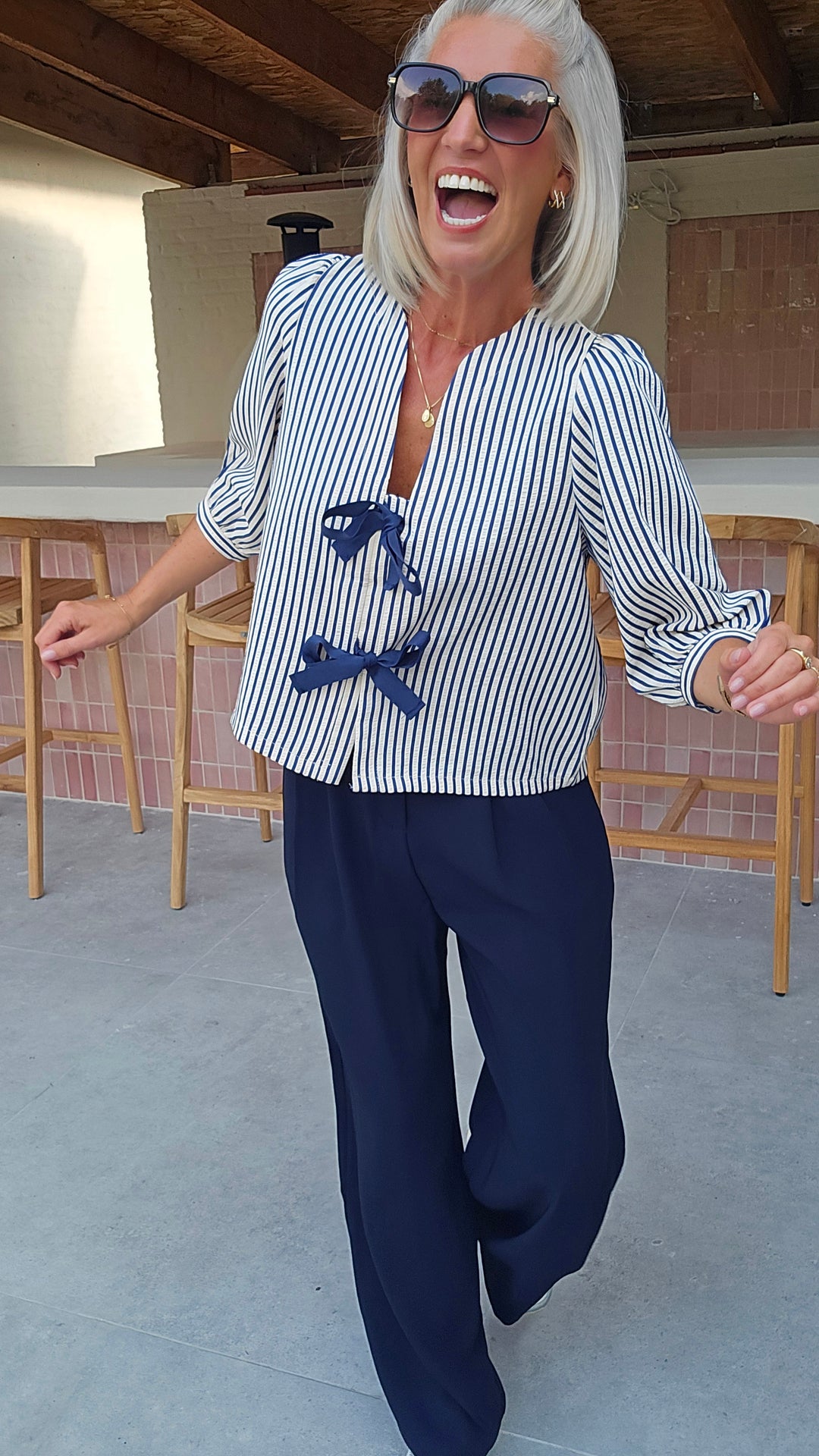 ALICE striped bow blouse