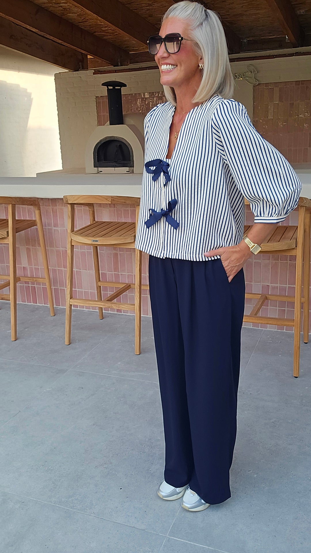 ALICE striped bow blouse