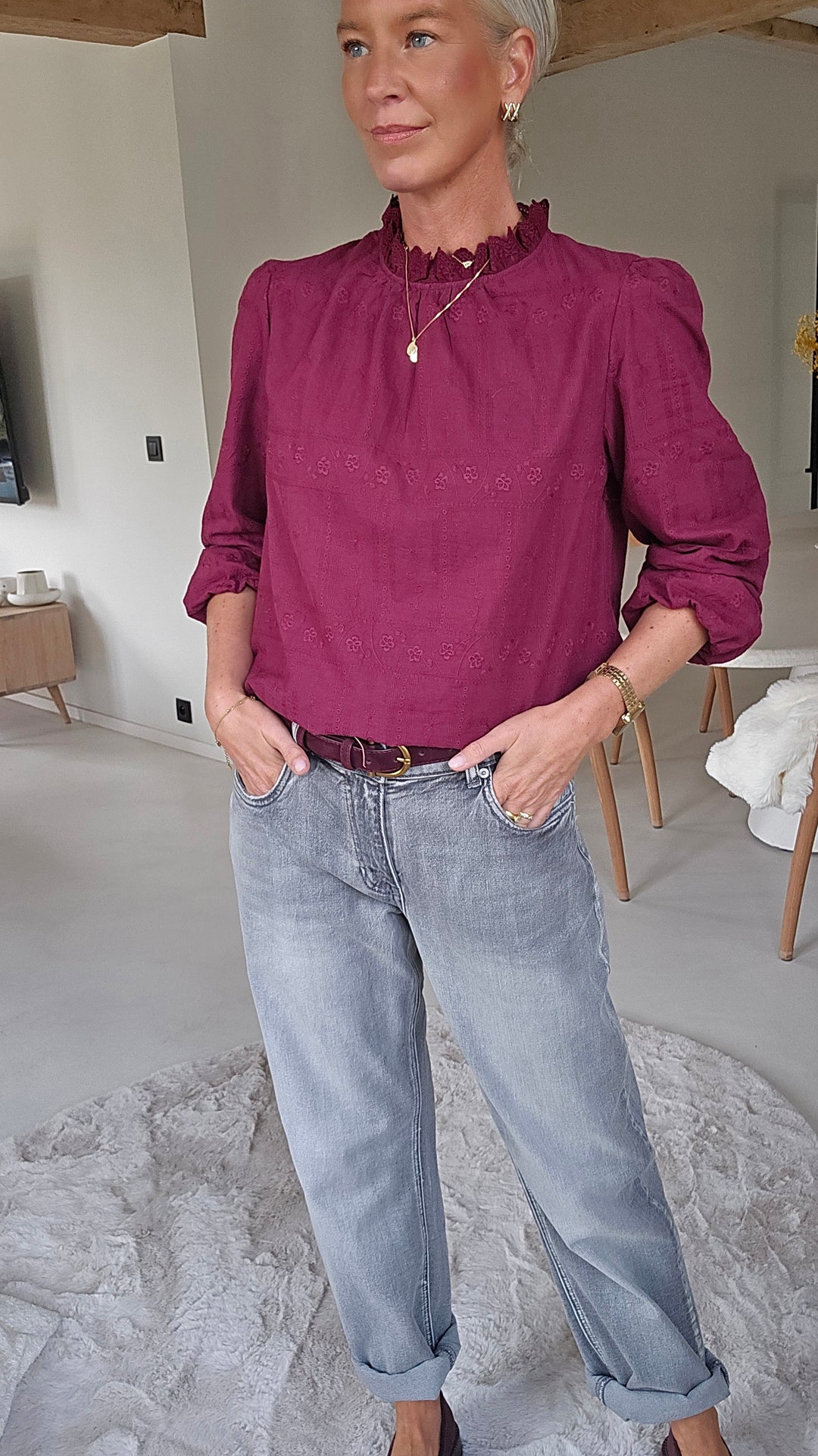 ONORA embroidered blouse burgundy