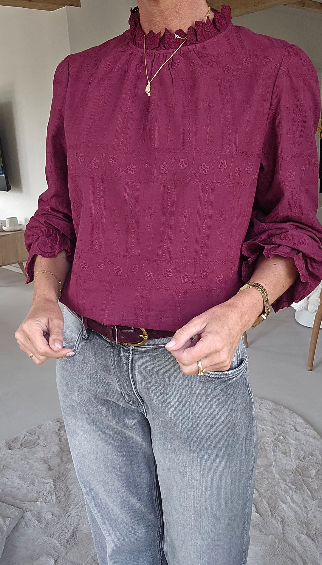 ONORA embroidered blouse burgundy