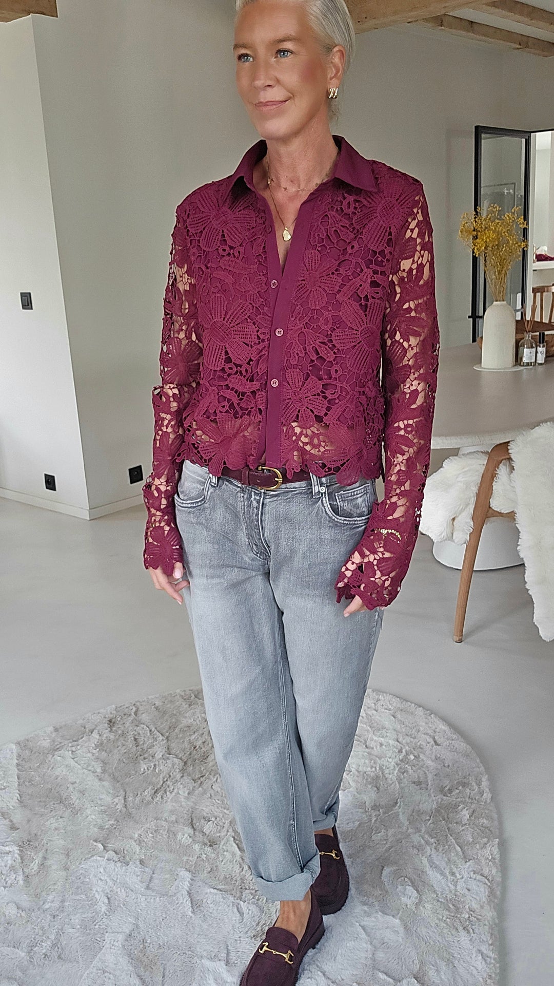MERIEL lace blouse burgundy