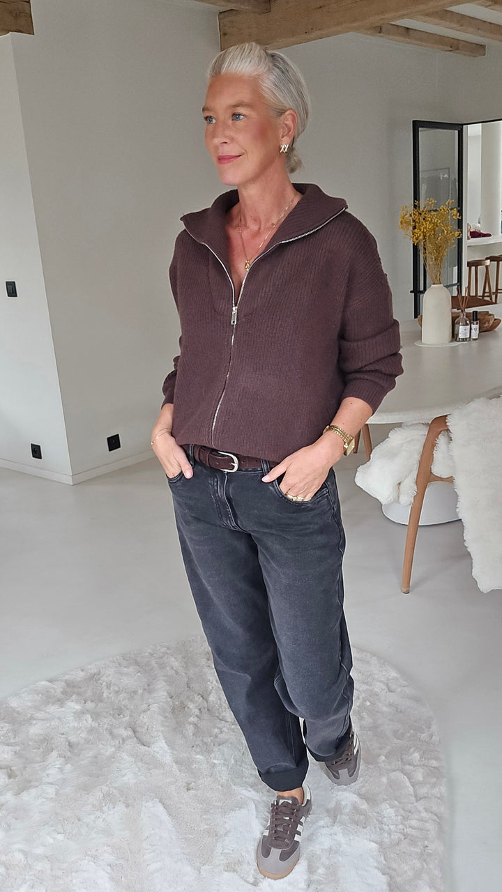 MILLIE zip cardigan chocolat