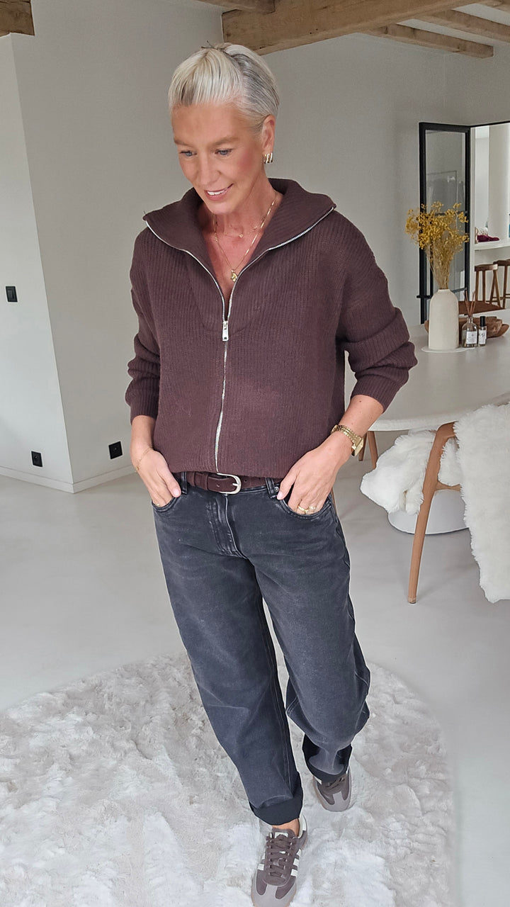 MILLIE zip cardigan chocolat