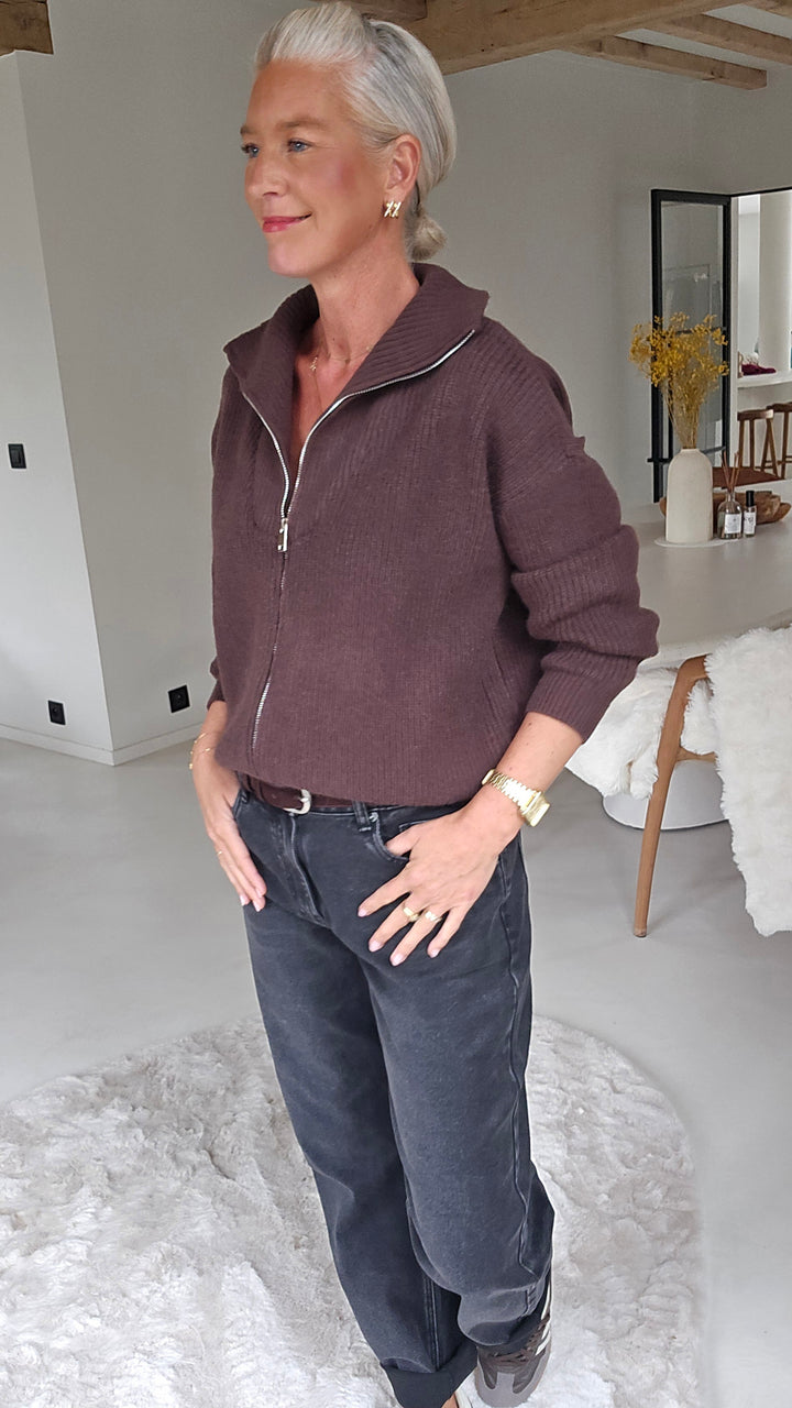 MILLIE zip cardigan chocolat