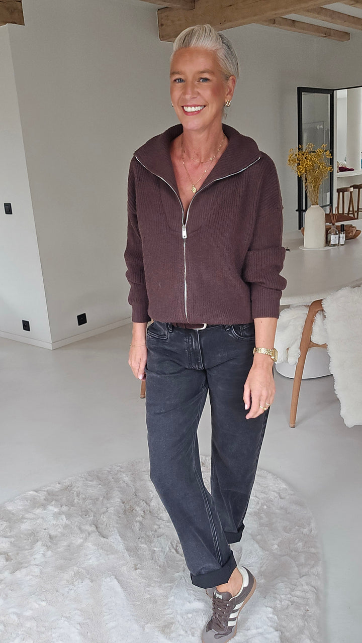 MILLIE zip cardigan chocolat