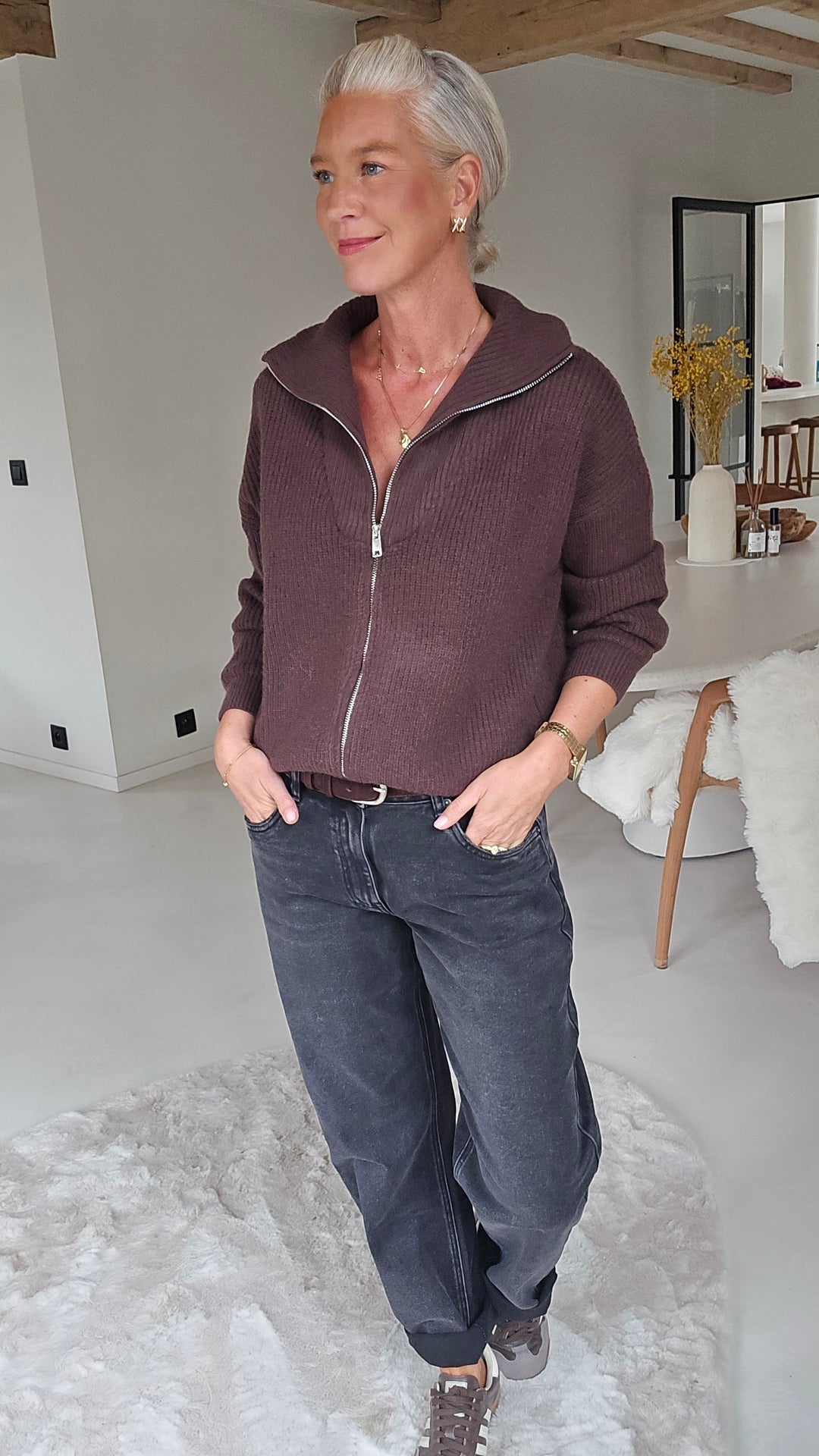 MILLIE zip cardigan chocolat