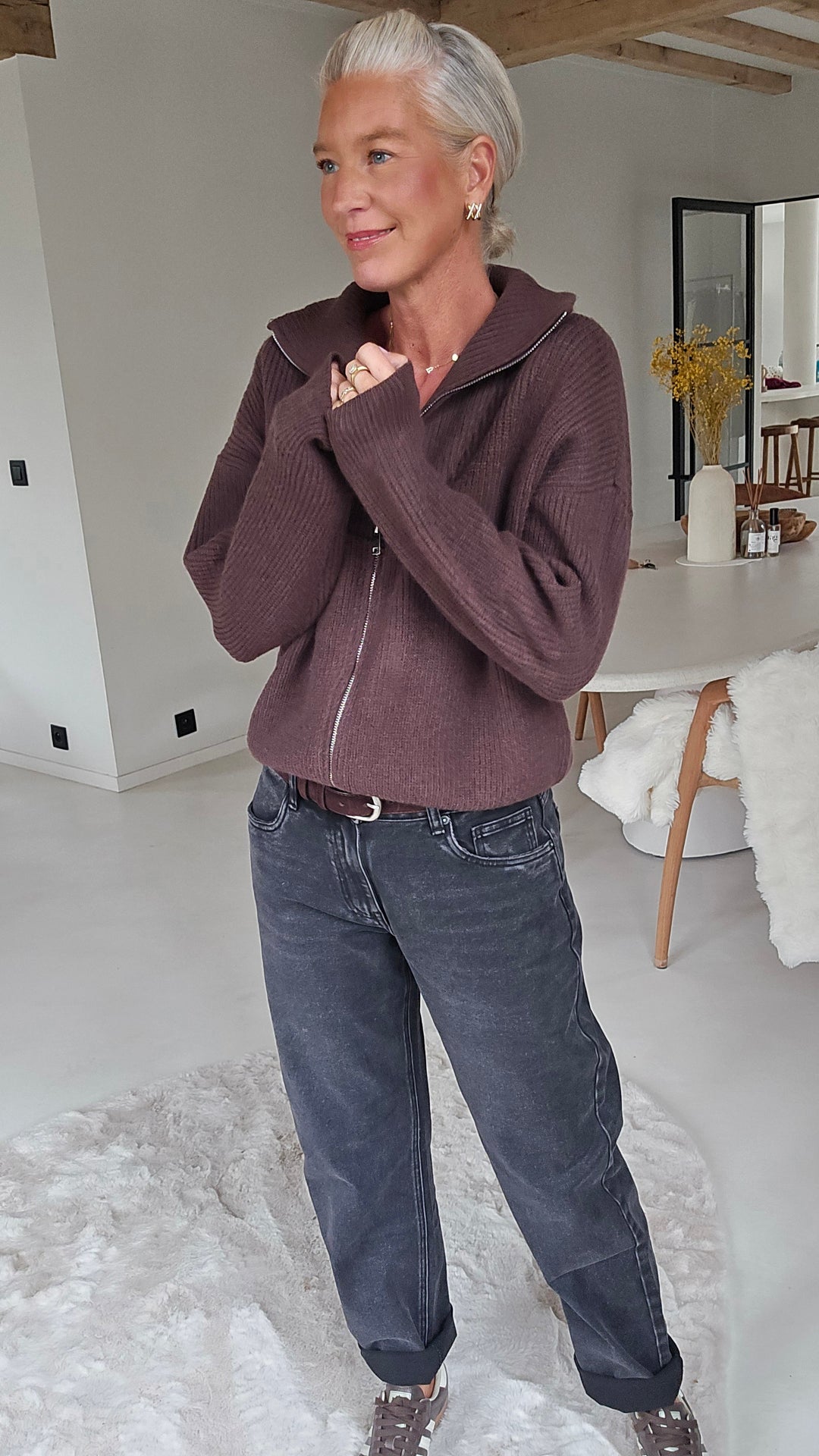 MILLIE zip cardigan chocolat