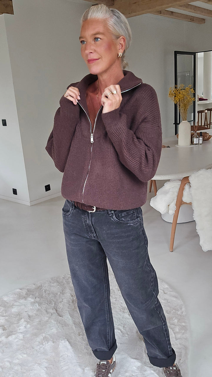 MILLIE zip cardigan chocolat