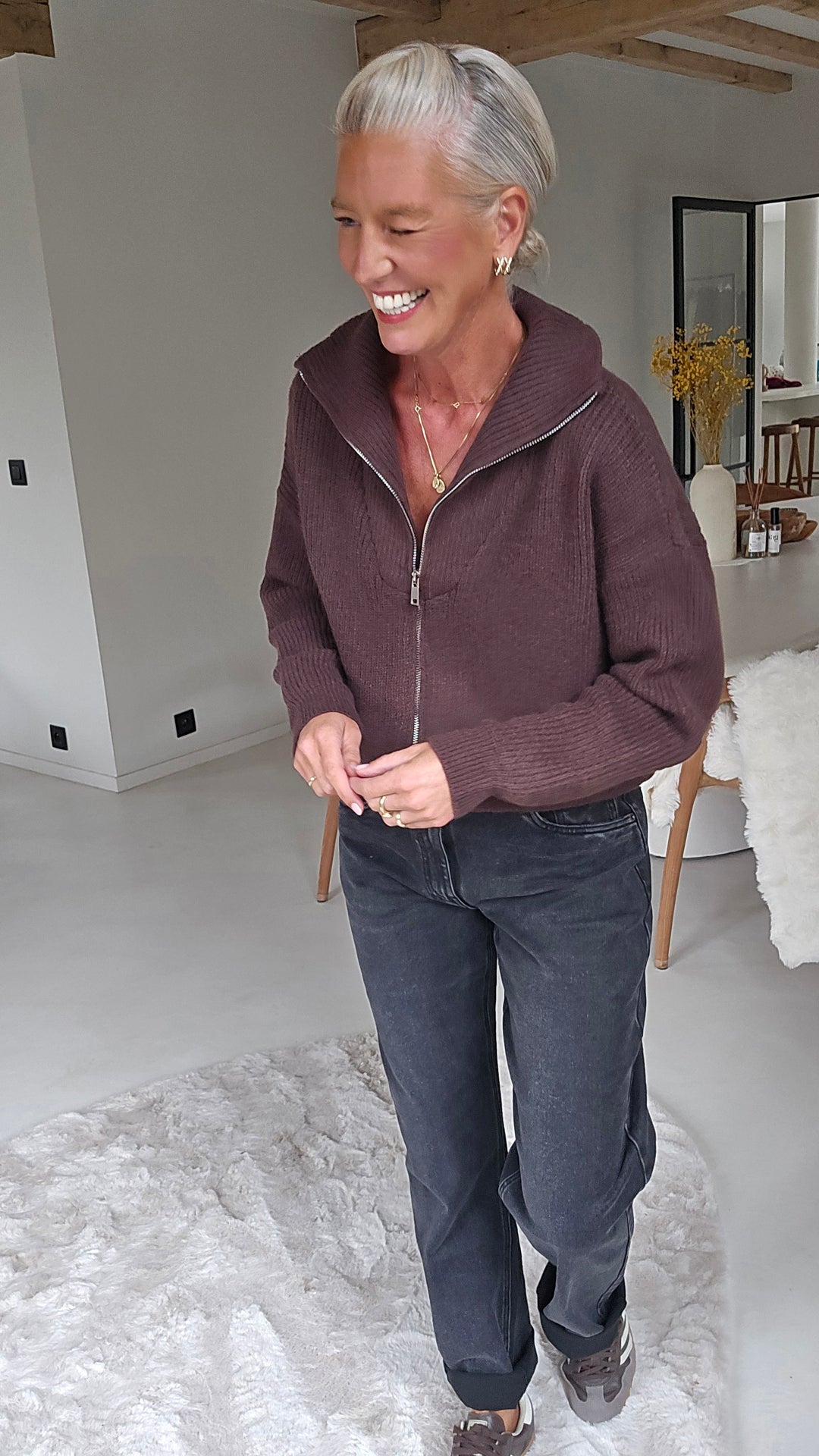 MILLIE zip cardigan chocolat