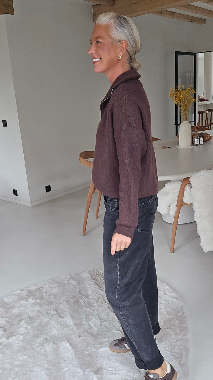 MILLIE zip cardigan chocolat