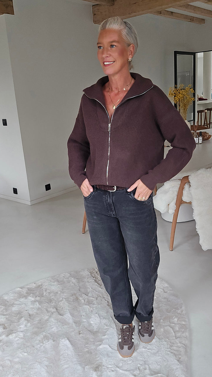 MILLIE zip cardigan chocolat