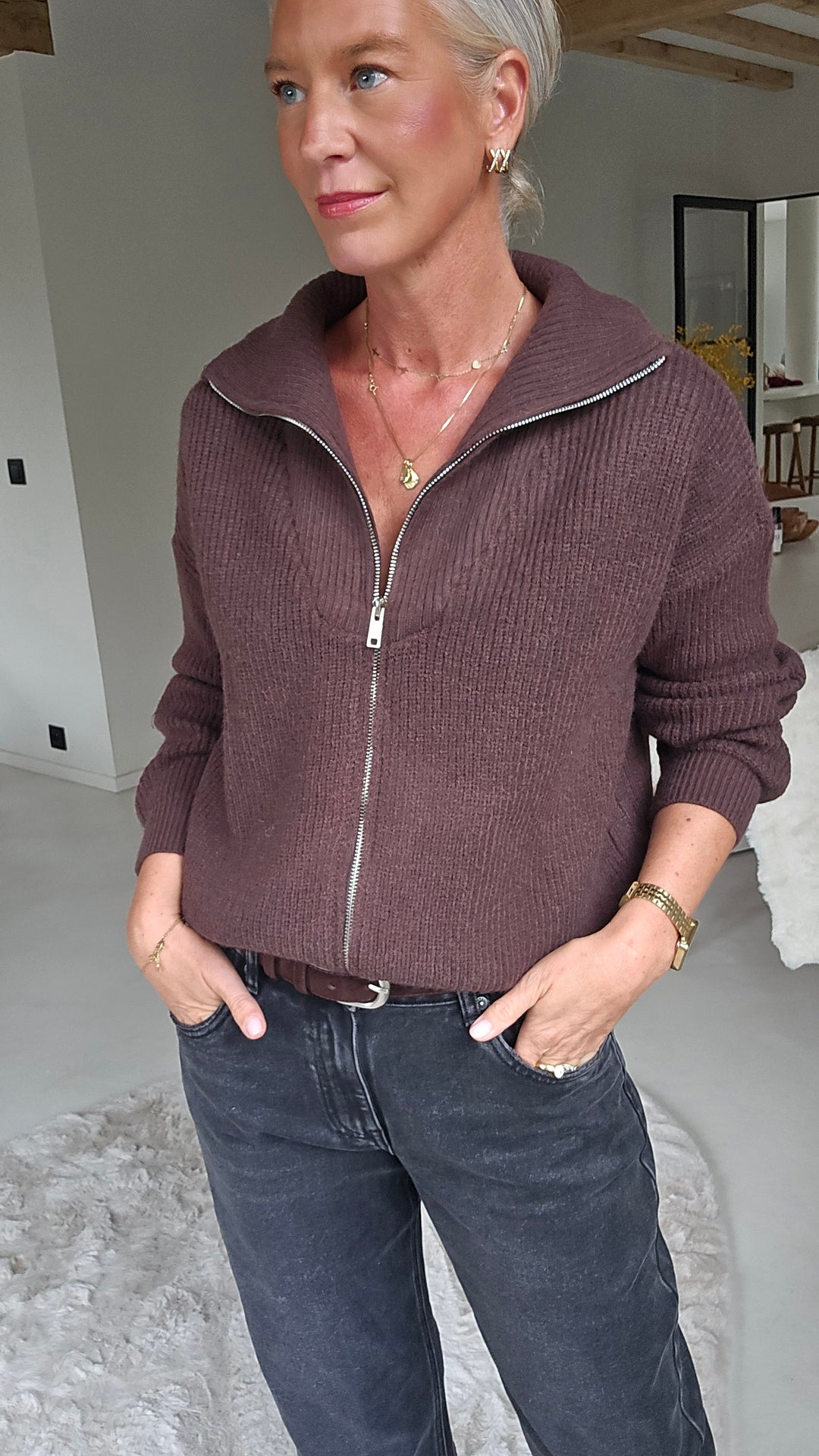 MILLIE zip cardigan chocolat