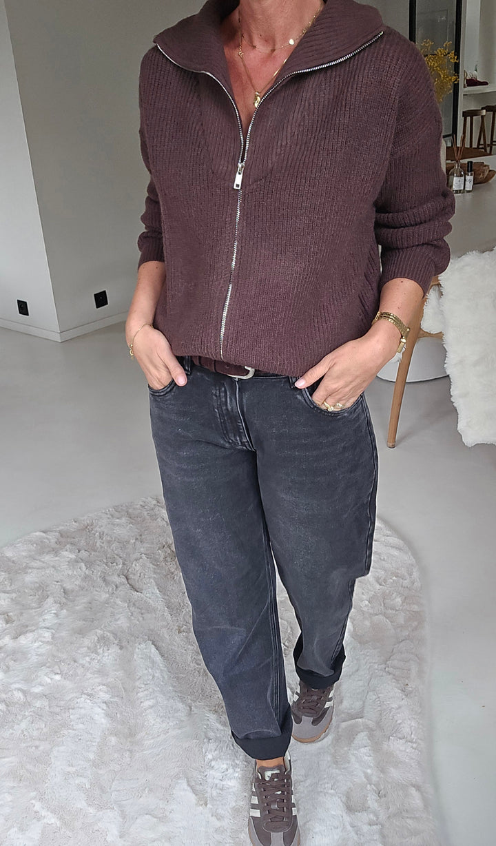 MILLIE zip cardigan chocolat