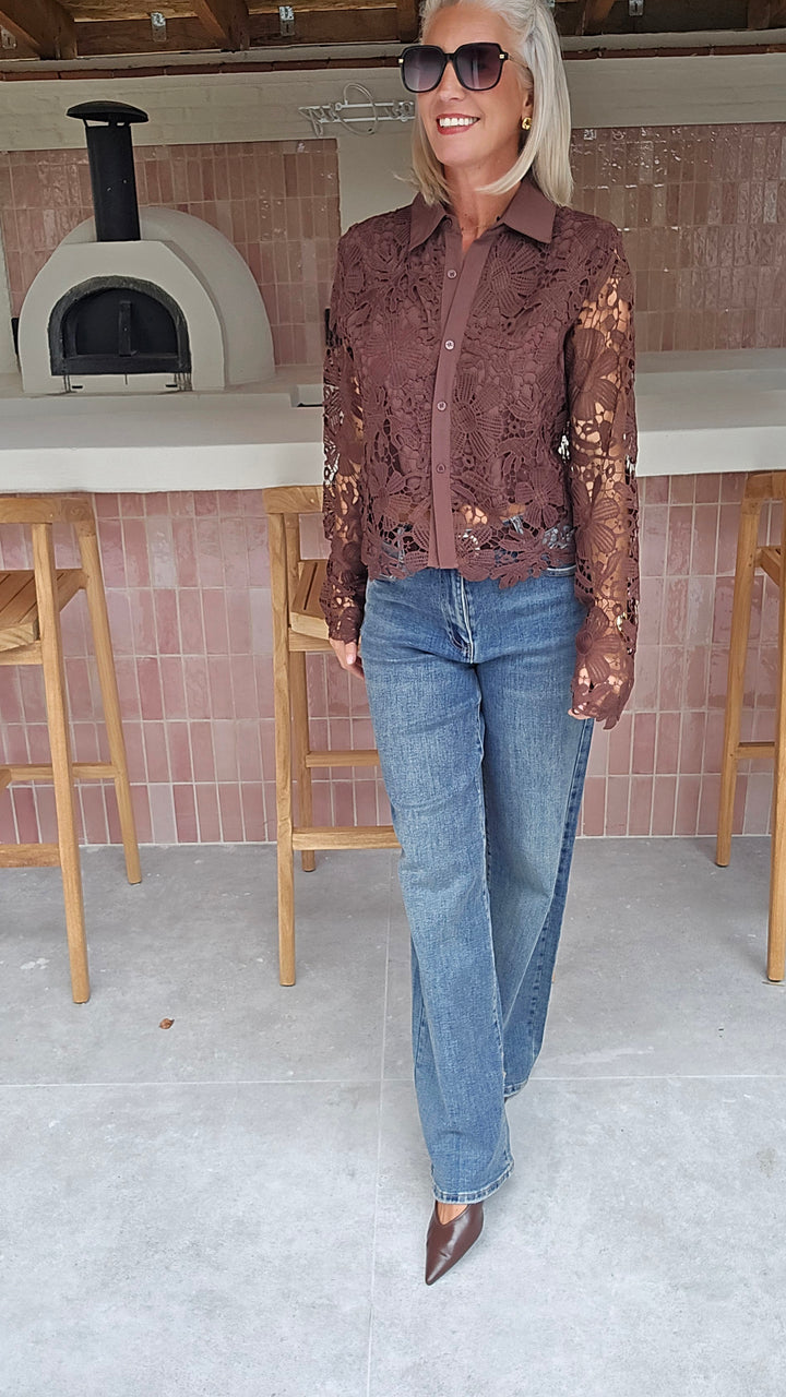 MERIEL lace blouse chocolat