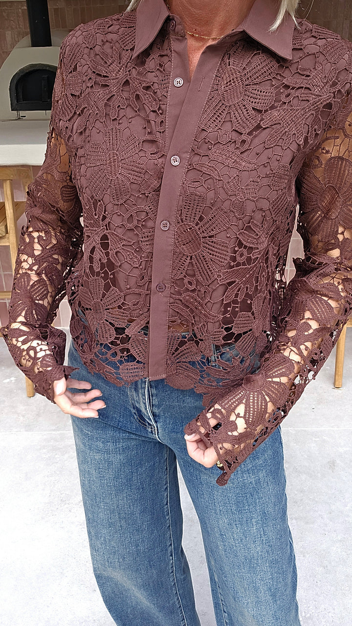 MERIEL lace blouse chocolat