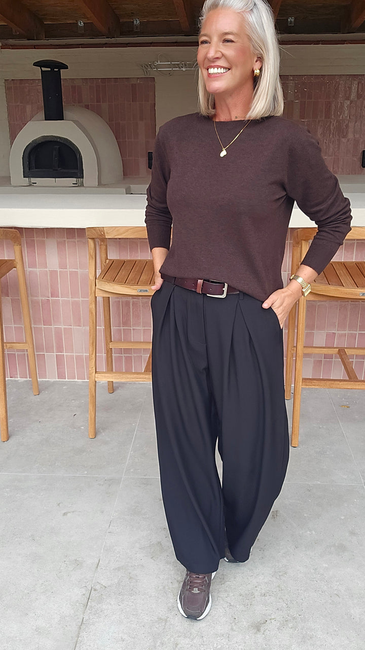 ORINE pleated wide leg pants black