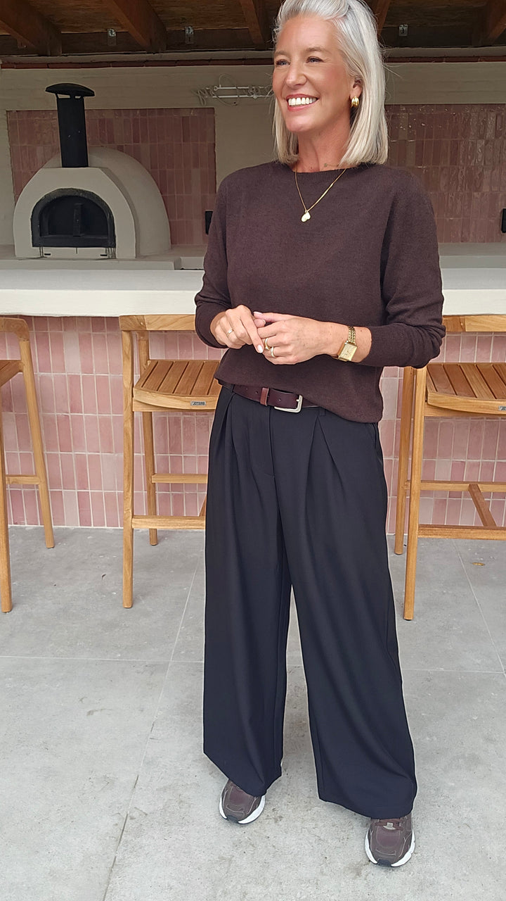 ORINE pleated wide leg pants black