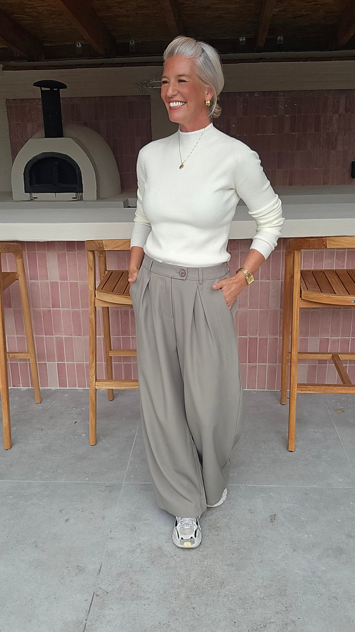 ORINE pleated wide leg pants taupe
