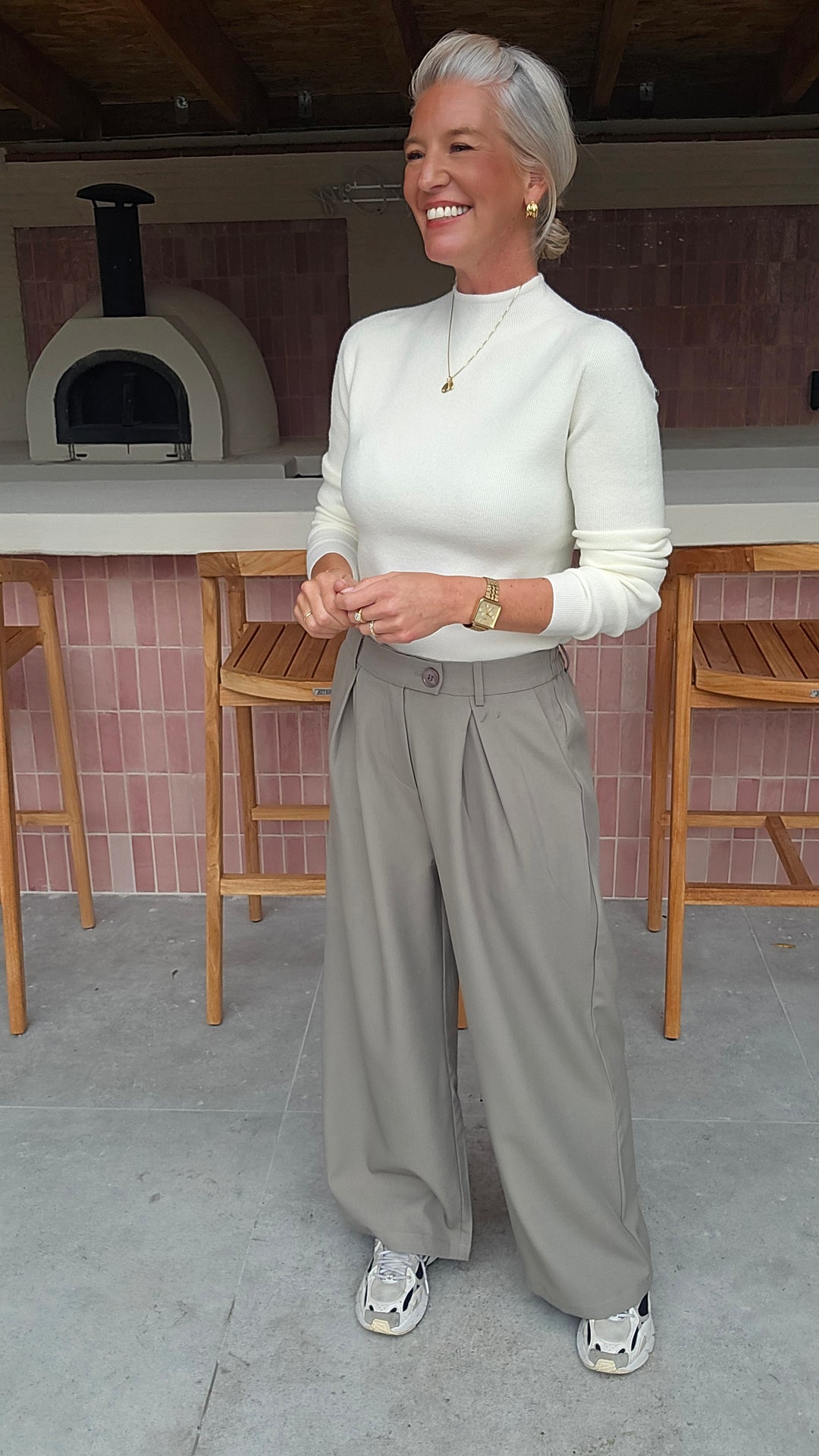 ORINE pleated wide leg pants taupe